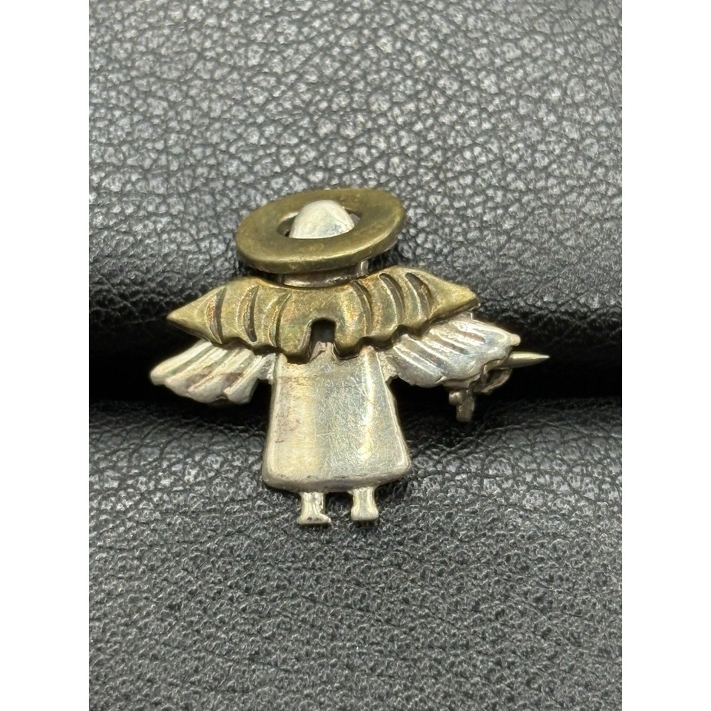 Vintage Two Tone Sterling Silver Angel Brooch Pin 925 F17